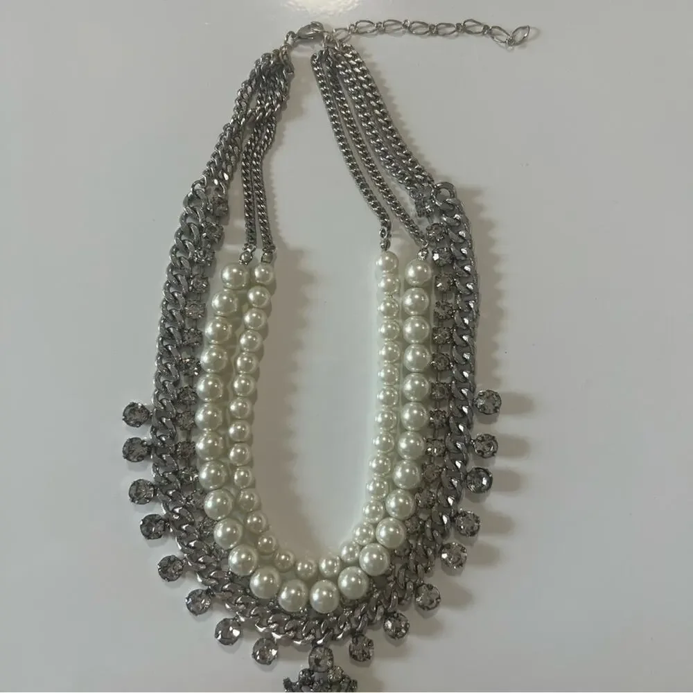 Belle Badgley Mischka Rhinestone and Faux Pearl Statement Necklace